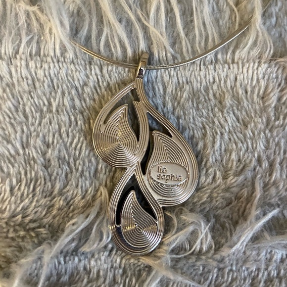 Lia Sophia 3-Teardrop Silver Statement Necklace (Black, White, Gray Stones) - Picture 3 of 6